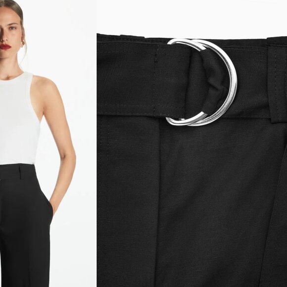 NWT COS Belted High-waisted Linen-blend Pants In Black (sz8) - Picture 4 of 6